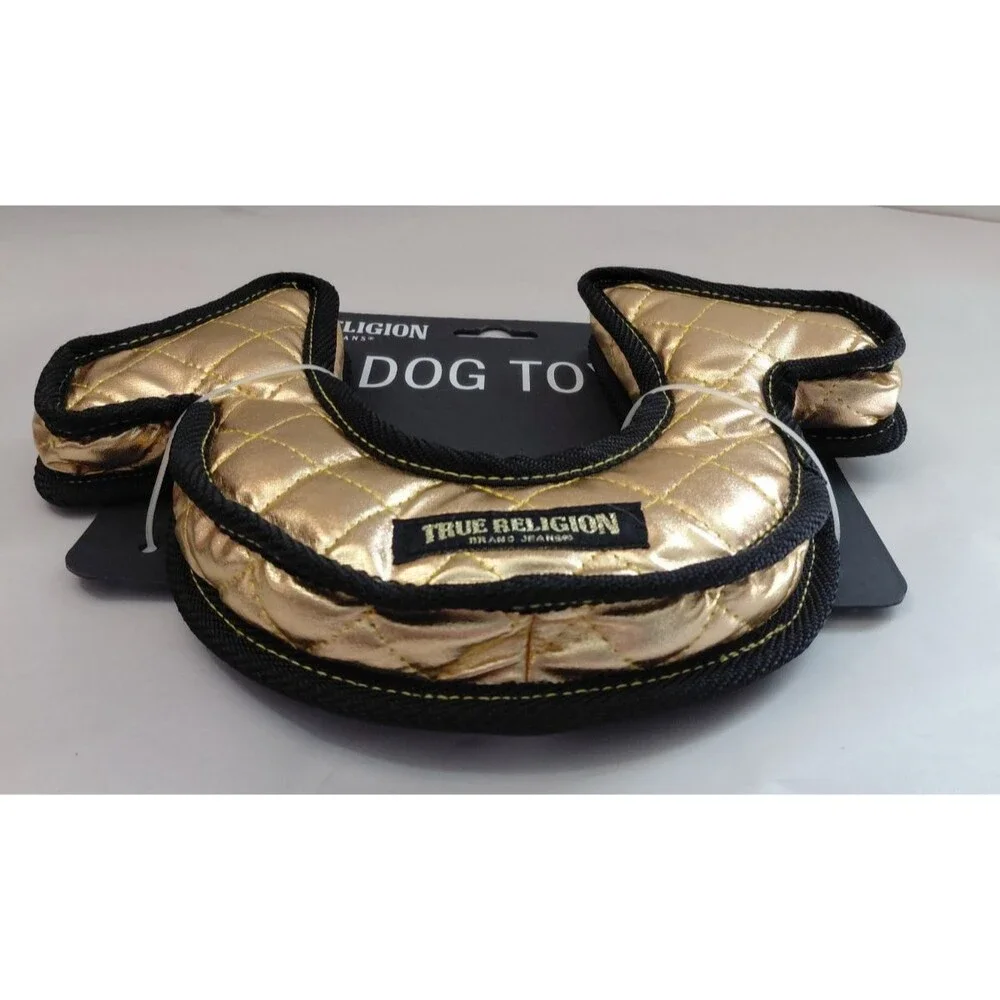 True Religion Horseshoe Logo Large Dog Toy New With Tags Gold Black